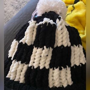 Hand knitted checkered beanie